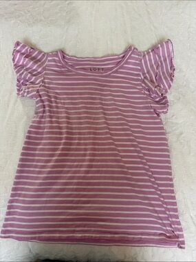 LOFT size small light purple and white stripe ruffle sleeve top